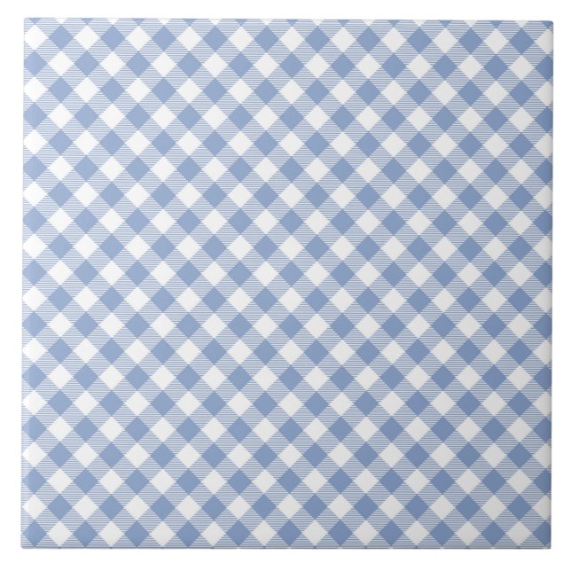 Checked Blue Gingham Classic Pattern Ceramic Tile (Front)