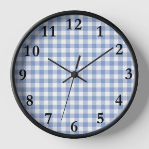 Checked Blue Gingham Classic Pattern Clock