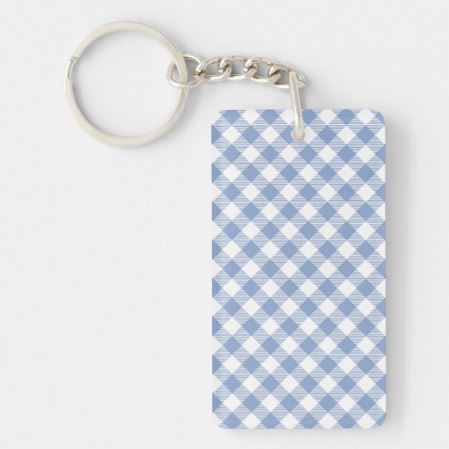 Checked Blue Gingham Classic Pattern Key Ring (Front)