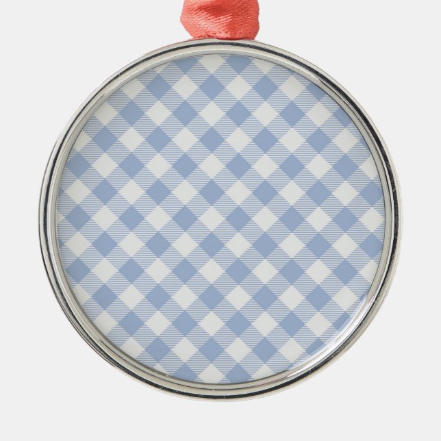 Checked Blue Gingham Classic Pattern Metal Tree Decoration (Front)