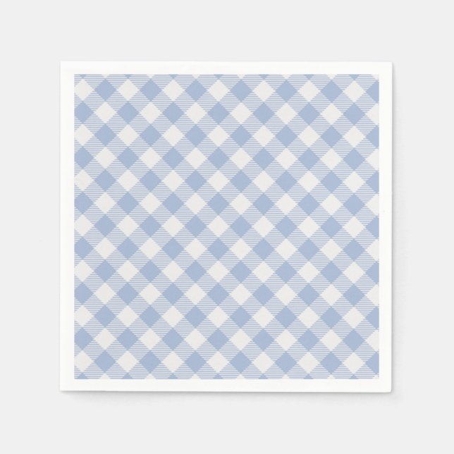 Checked Blue Gingham Classic Pattern Napkin (Front)