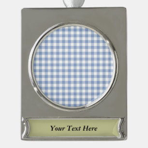Checked Blue Gingham Classic Pattern Silver Plated Banner Ornament