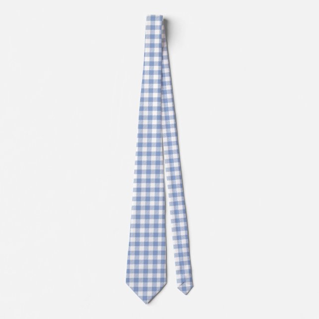 Checked Blue Gingham Classic Pattern Tie (Front)