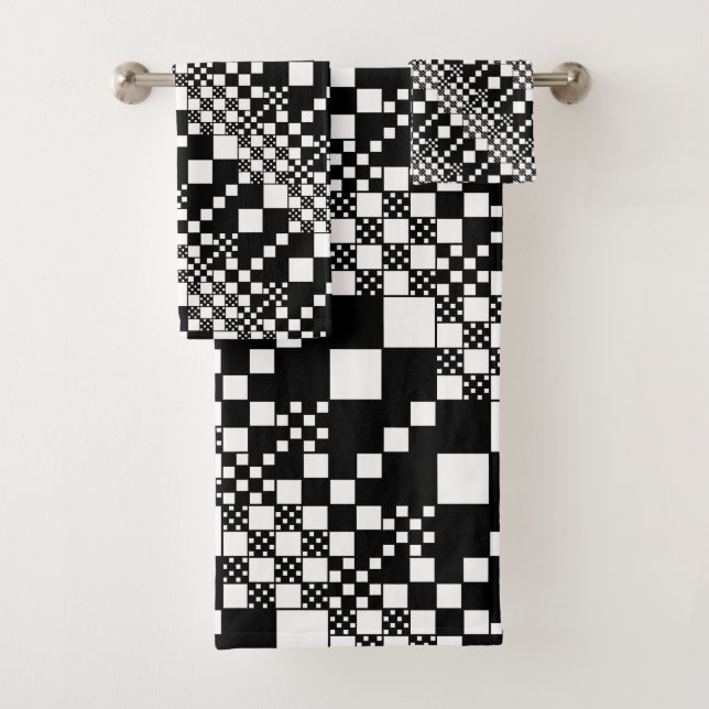 Checked, Checks - Black and White Bath Towel Set (Insitu)