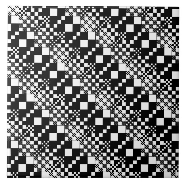 Checked, Checks - Black and White Ceramic Tile (Front)