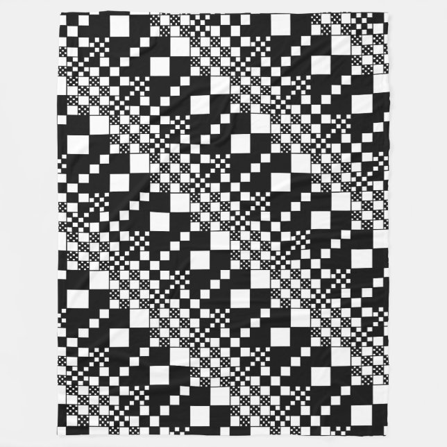 Checked, Checks - Black and White Fleece Blanket (Front)