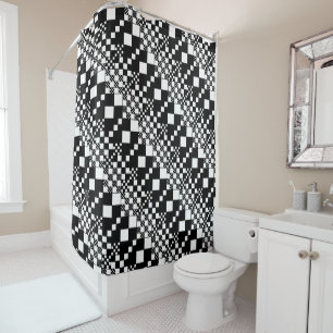 Checked, Checks - Black and White Shower Curtain