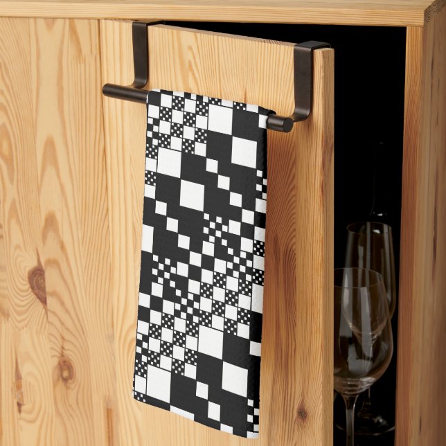 Checked, Checks - Black and White Tea Towel (Thirds Fold)