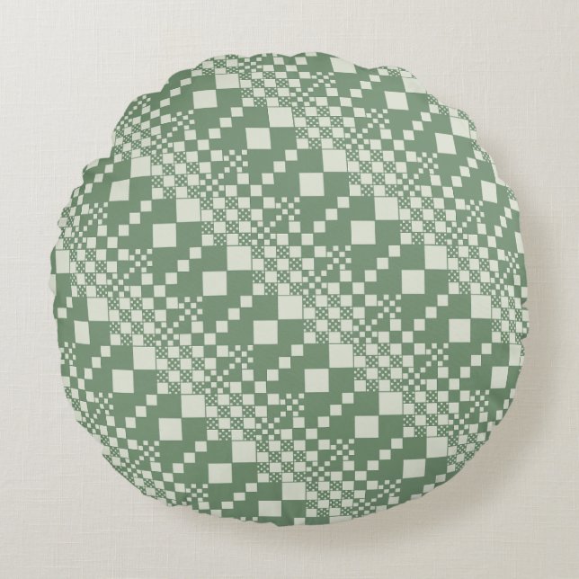 Checked, Checks in Green Round Cushion (Front)