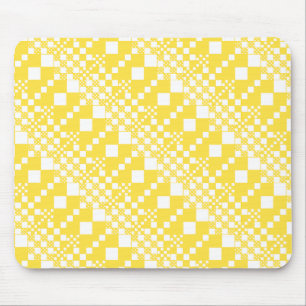Checked, Checks in Lemon Yellow and White Mouse Pad