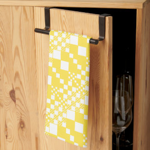 Checked, Checks in Lemon Yellow and White Tea Towel