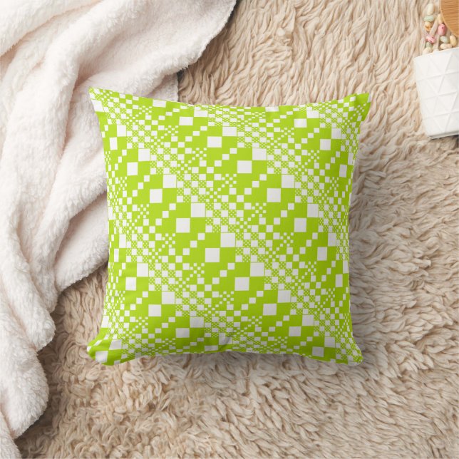  Checked, Checks - Lime Green and White Cushion (Blanket)