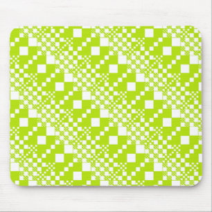 Checked, Checks - Lime Green and White Mouse Pad