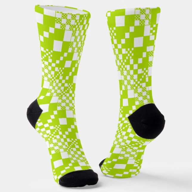  Checked, Checks - Lime Green and White Socks (Angled)