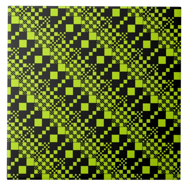 Checked, Checks - Lime Green Ceramic Tile (Front)