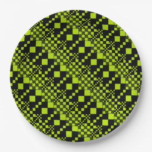 Checked, Checks - Lime Green Paper Plate