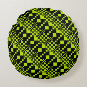 Checked, Checks - Lime Green Round Cushion