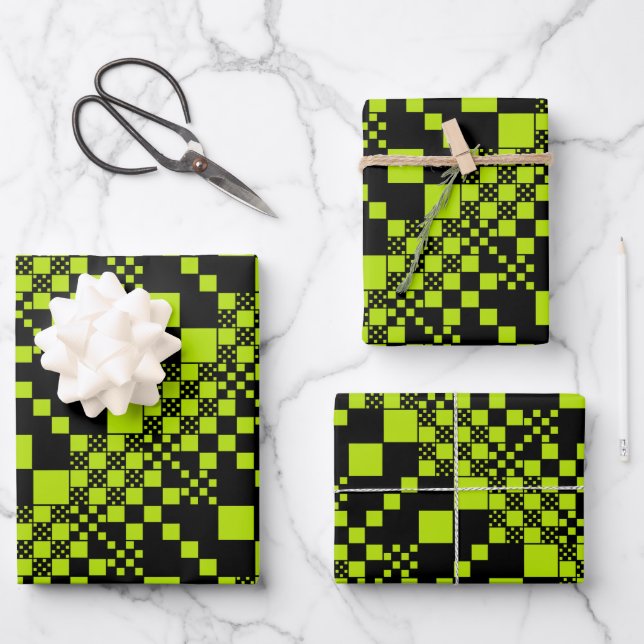 Checked, Checks - Lime Green Wrapping Paper Sheet (Front)