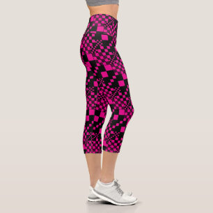 Checked, Checks - Magenta and Black Capri Leggings