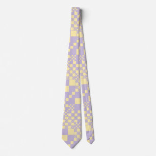 Checked, Checks - Pastel Yellow and Purple Tie