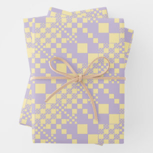 Checked, Checks - Pastel Yellow and Purple Wrapping Paper Sheet