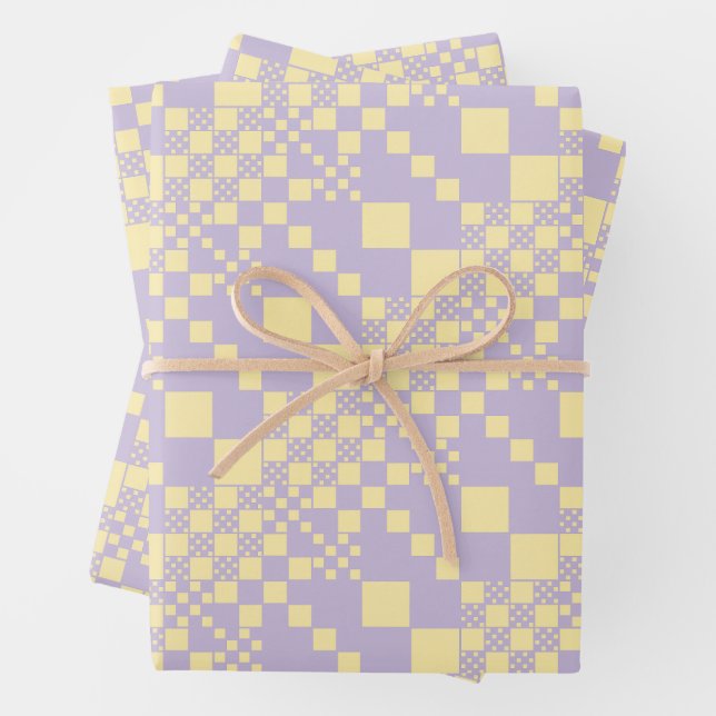 Checked, Checks - Pastel Yellow and Purple Wrapping Paper Sheet (In situ)