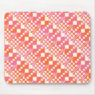 Checked, Checks - Pink, Orange and Cream Mouse Pad