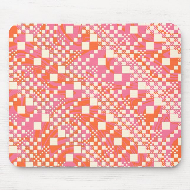 Checked, Checks - Pink, Orange and Cream Mouse Pad (Front)