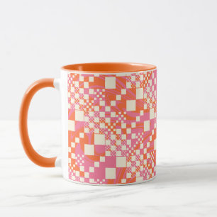 Checked, Checks - Pink, Orange and Cream Mug