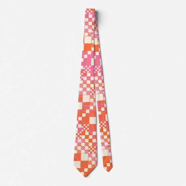 Checked, Checks - Pink, Orange and Cream Tie (Front)