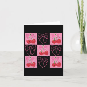 Checked Cherry Coquette Bow Ribbon Pink Valentine  Card