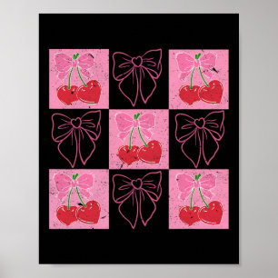 Checked Cherry Coquette Bow Ribbon Pink Valentine Poster