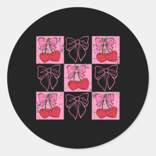 Checked Cherry Coquette Love You Cherry Much 1 Classic Round Sticker