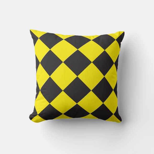 Checked Diamond Yellow and Black Cushion (Front)
