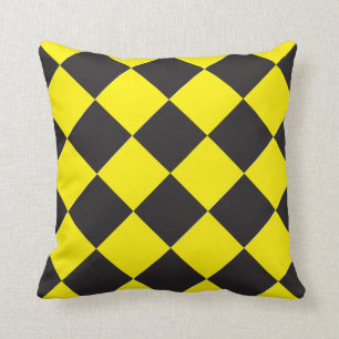 Checked Diamond Yellow and Black Cushion