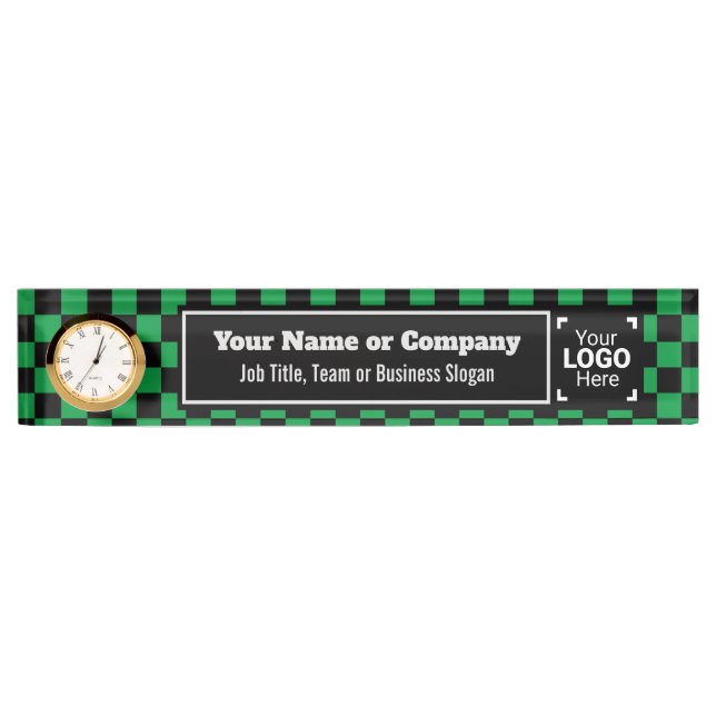 Checked Green & Black - Modern Business Style Nameplate (Front)