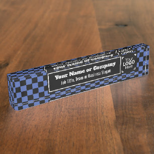 Checked Medium Blue & Black: Modern Business Style Nameplate