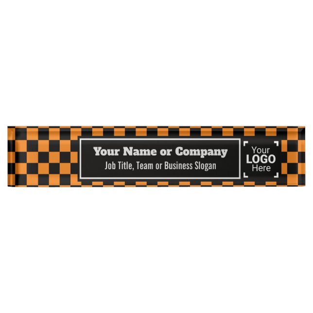 Checked Orange & Black - Modern Business Style Nameplate (Front)