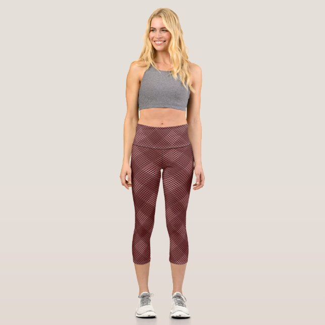 Checked pattern diagonal 2 tones b Dred Capri Leggings (Front)