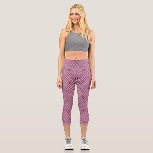 Checked pattern diagonal 2 tones w Lpink Capri Leggings (Front)