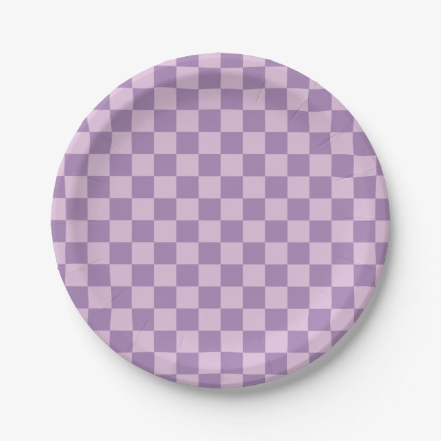 Checked Pattern in Double Light Purple Paper Plate (Front)