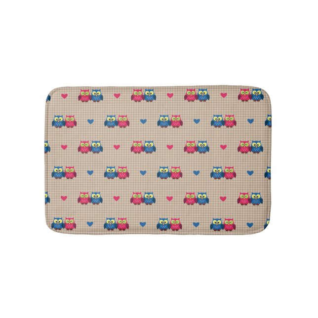 Checked pattern with love owls bath mat (Front)