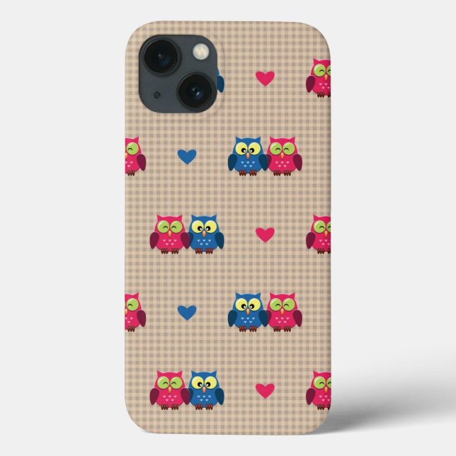 Checked pattern with love owls Case-Mate iPhone case (Back)