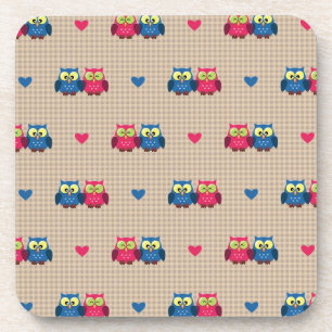Checked pattern with love owls coaster