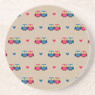 Checked pattern with love owls coaster