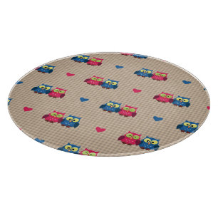 Checked pattern with love owls cutting board