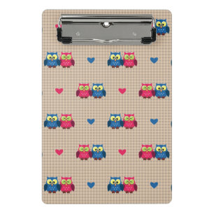 Checked pattern with love owls mini clipboard