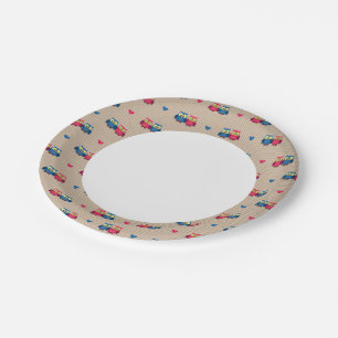 Checked pattern with love owls paper plate