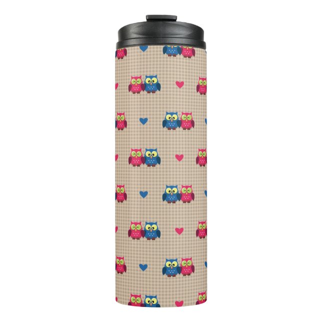 Checked pattern with love owls thermal tumbler (Front)