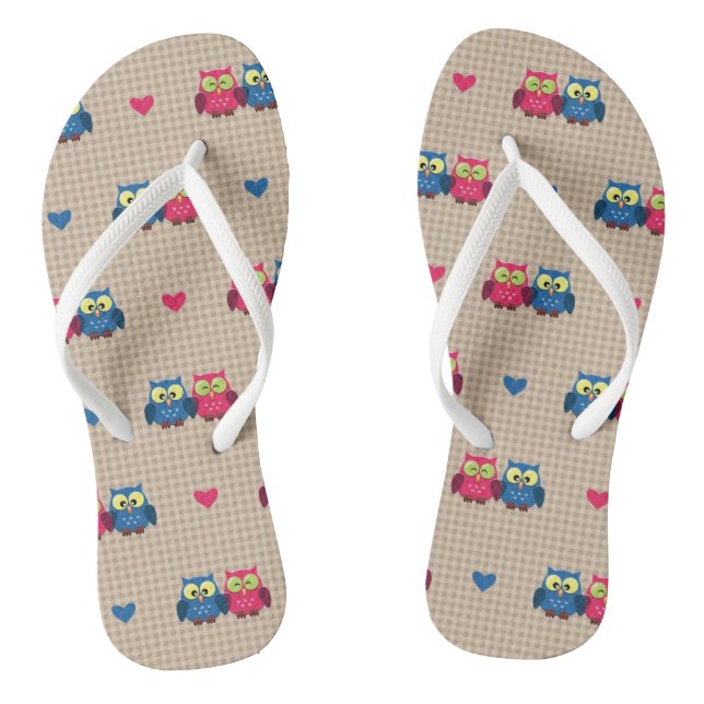Checked pattern with love owls thongs (Footbed)